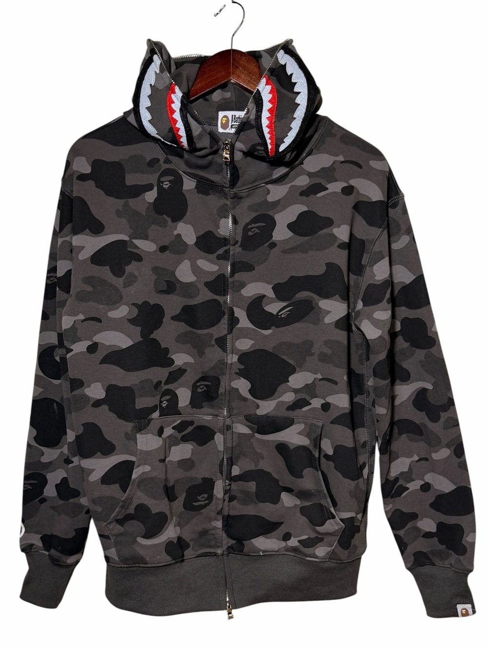 BAPE City Camo Shark Full Zip Hoodie A Bathing Ape Black Gray size Large